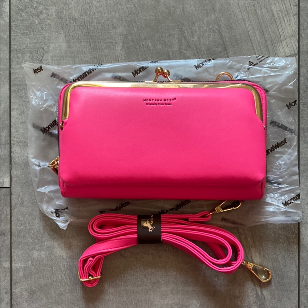 RESERVED FOR BUNDLE Montana West Pink Crossbody Bag with Gold Accents